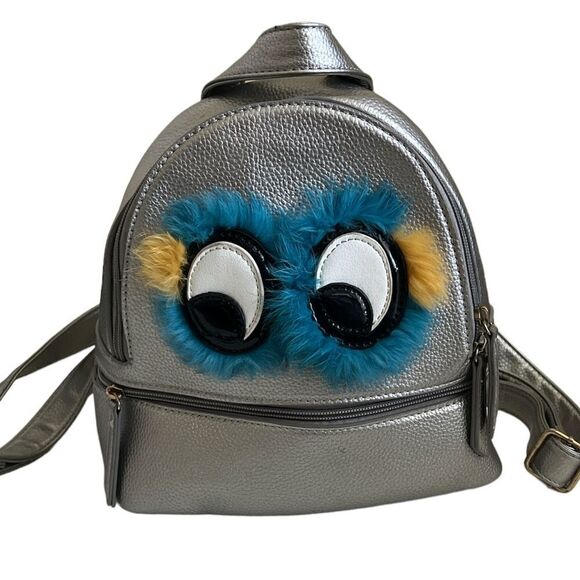 Olivia Miller Furface Silver Retro Inspired Mini Backpack - Picture 1 of 14